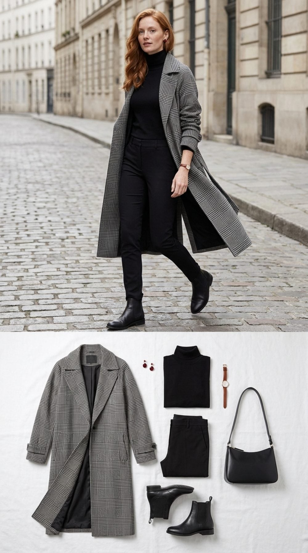 Subtle Plaid Trench Over All Black: Texture Without Interruption