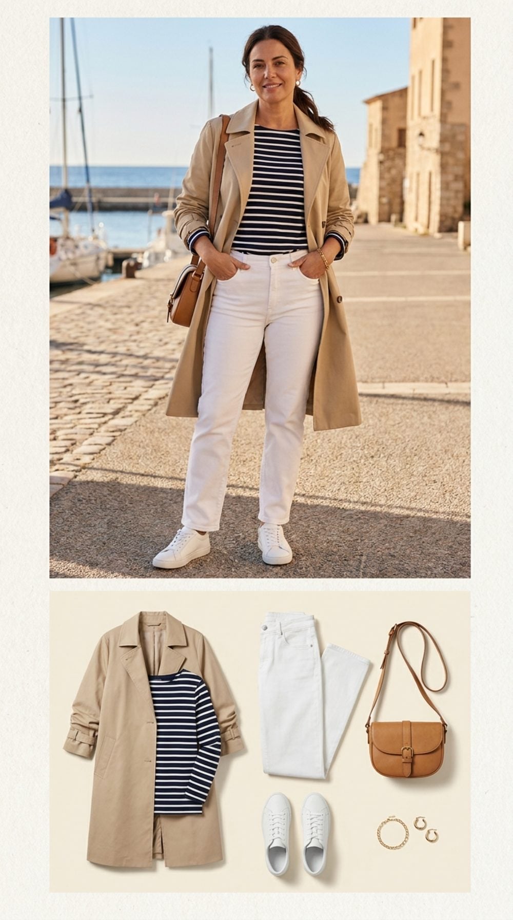 Breton Stripes, White Jeans, and a Beige Trench: The Forearm Trick You Didn't Know You Needed