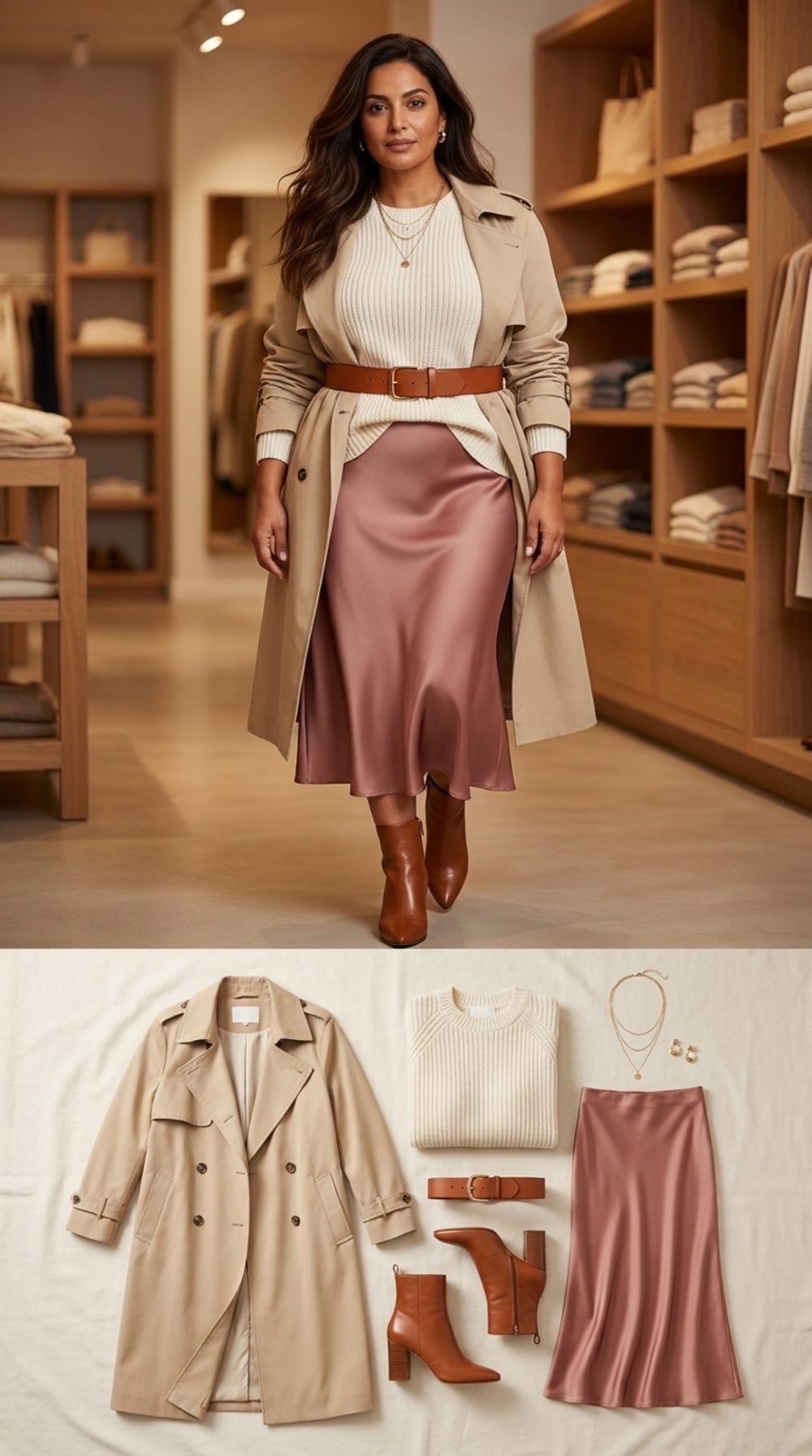 Contrasting Leather Belt Over a Slip Skirt and Knit: Waist Definition on Your Terms