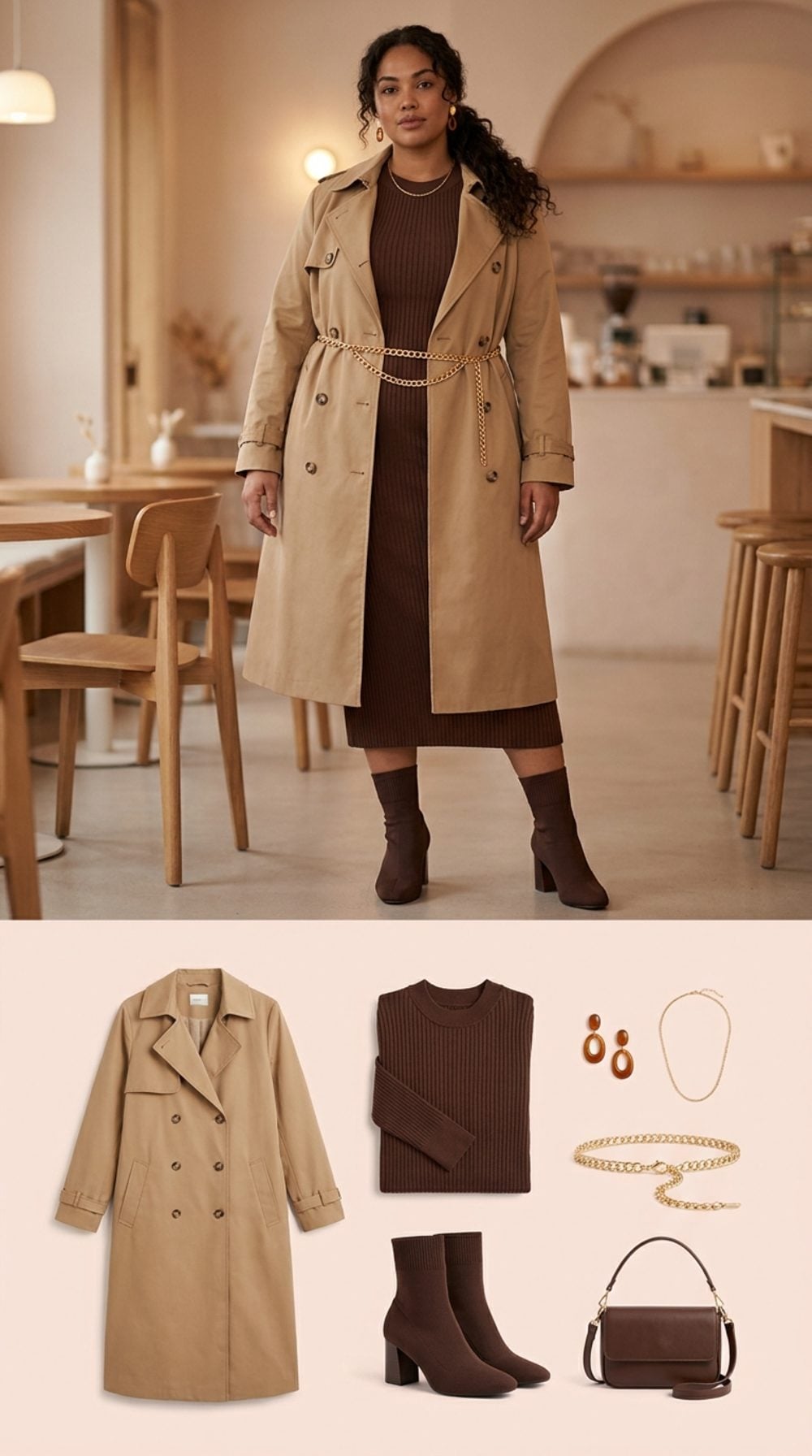 Classic Trench Over a Ribbed Knit Midi: When the Fabric Does the Smoothing