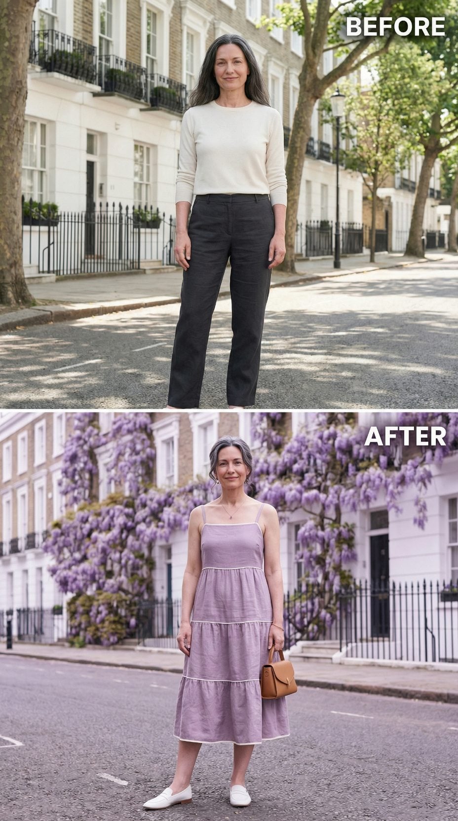 Lavender Linen, Tiered Skirt, White Piping: The Before-and-After That Makes the Case