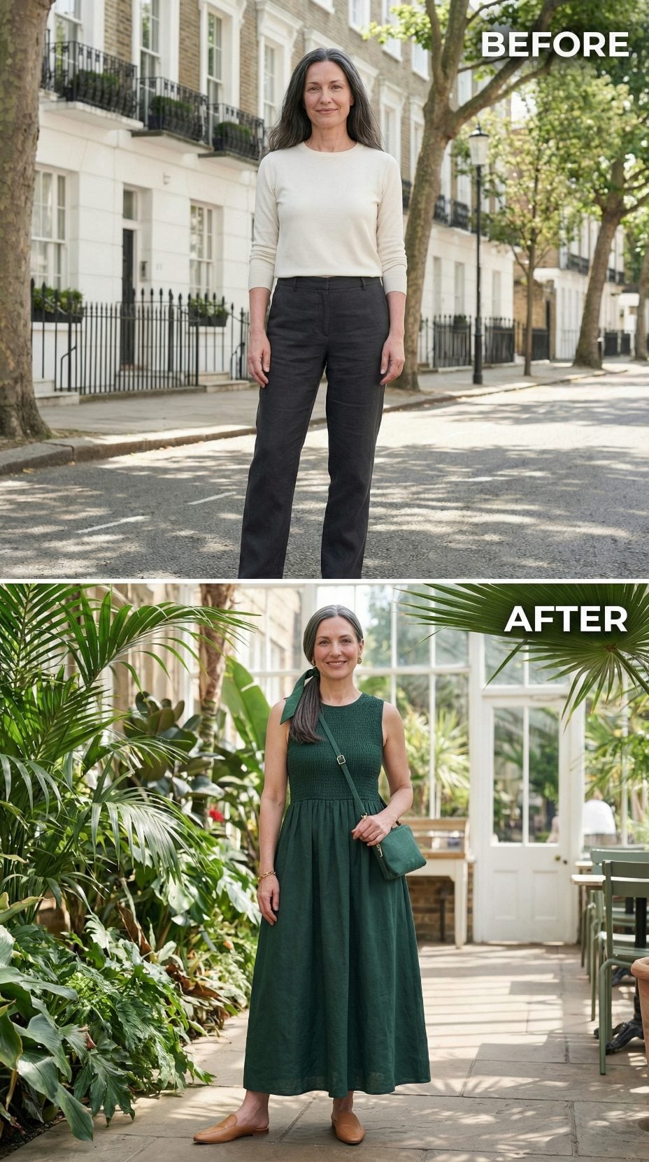 Forest Green Smocked Linen and the Before-and-After That Needs No Explanation