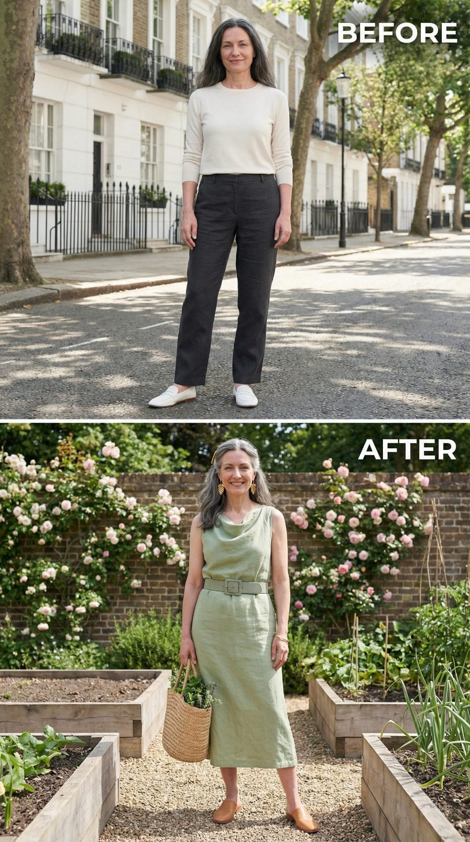 Sage Green Linen, a Belted Midi, and the Garden Setting That Earns Every Compliment