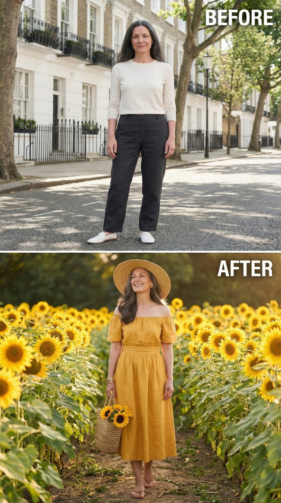 Sunflower Yellow Linen, an Off-Shoulder Cut, and the Field That Confirms Everything