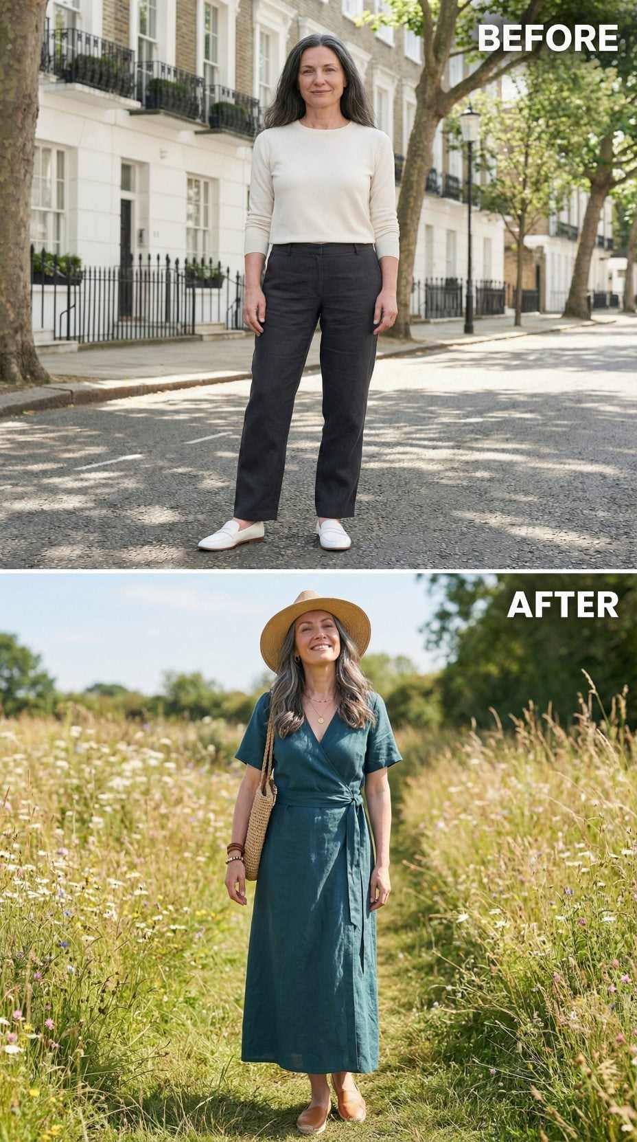 Teal Wrap Linen, a Straw Hat, and What Wildflower Fields Bring Out in a Dress