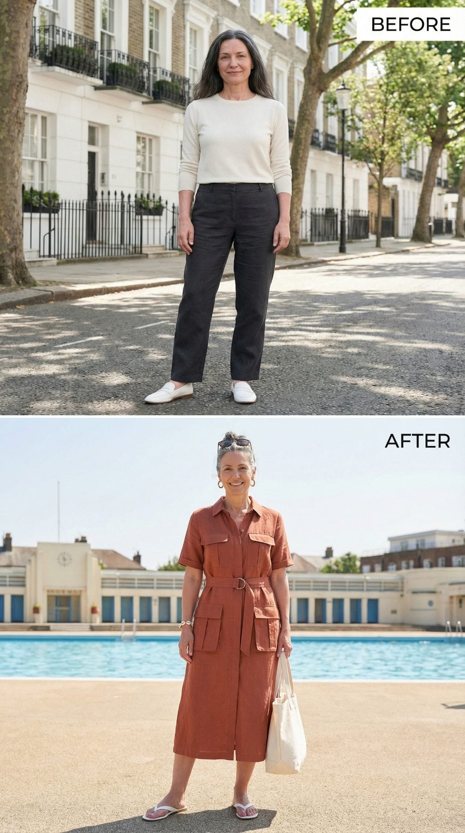 Rust Linen, a Belted Shirt Dress, and the Lido Setting That Earns the Whole Look