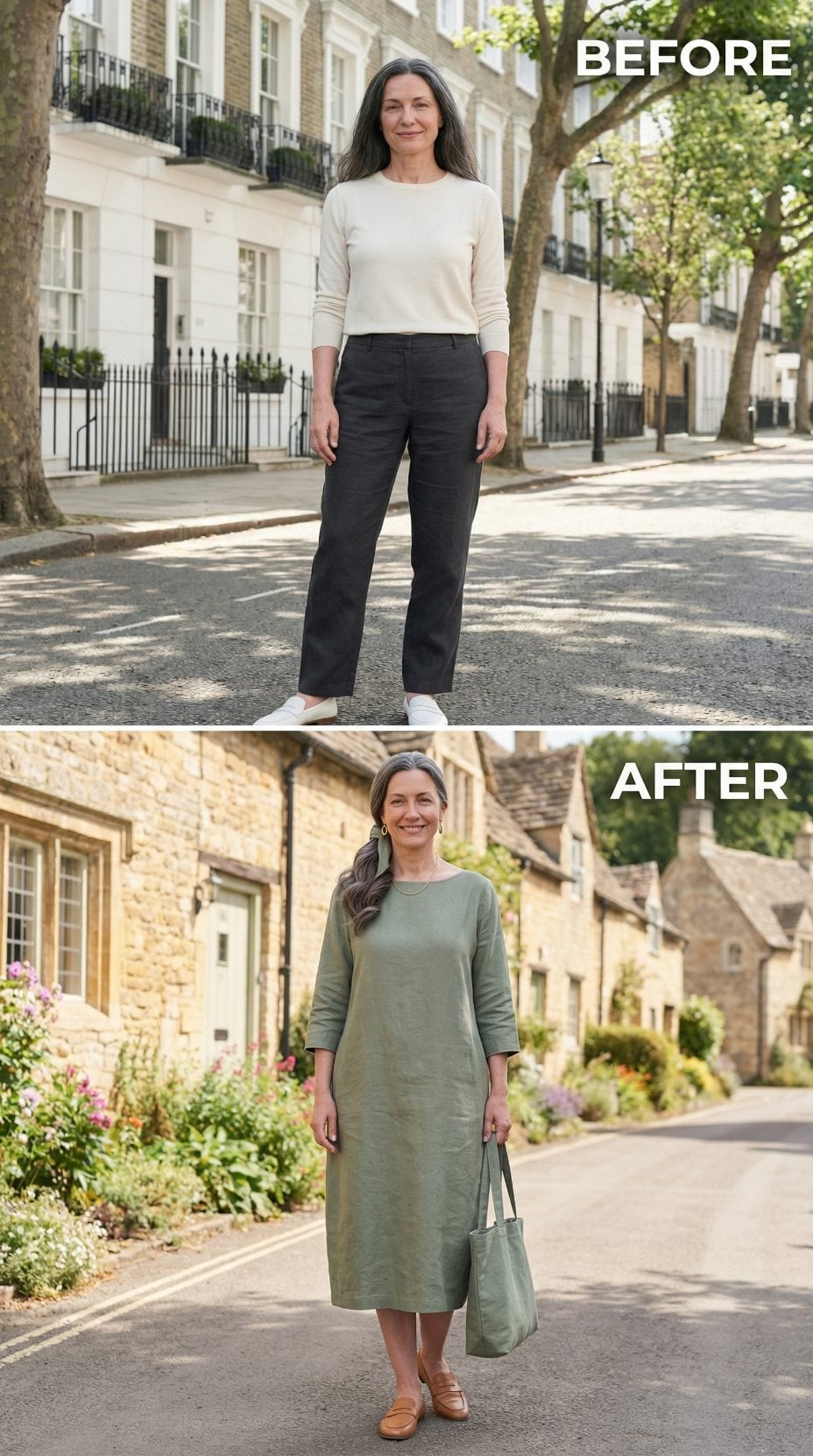 Sage Green Linen, a Cotswolds Street, and What Happens When Fit Steps Aside for Shape