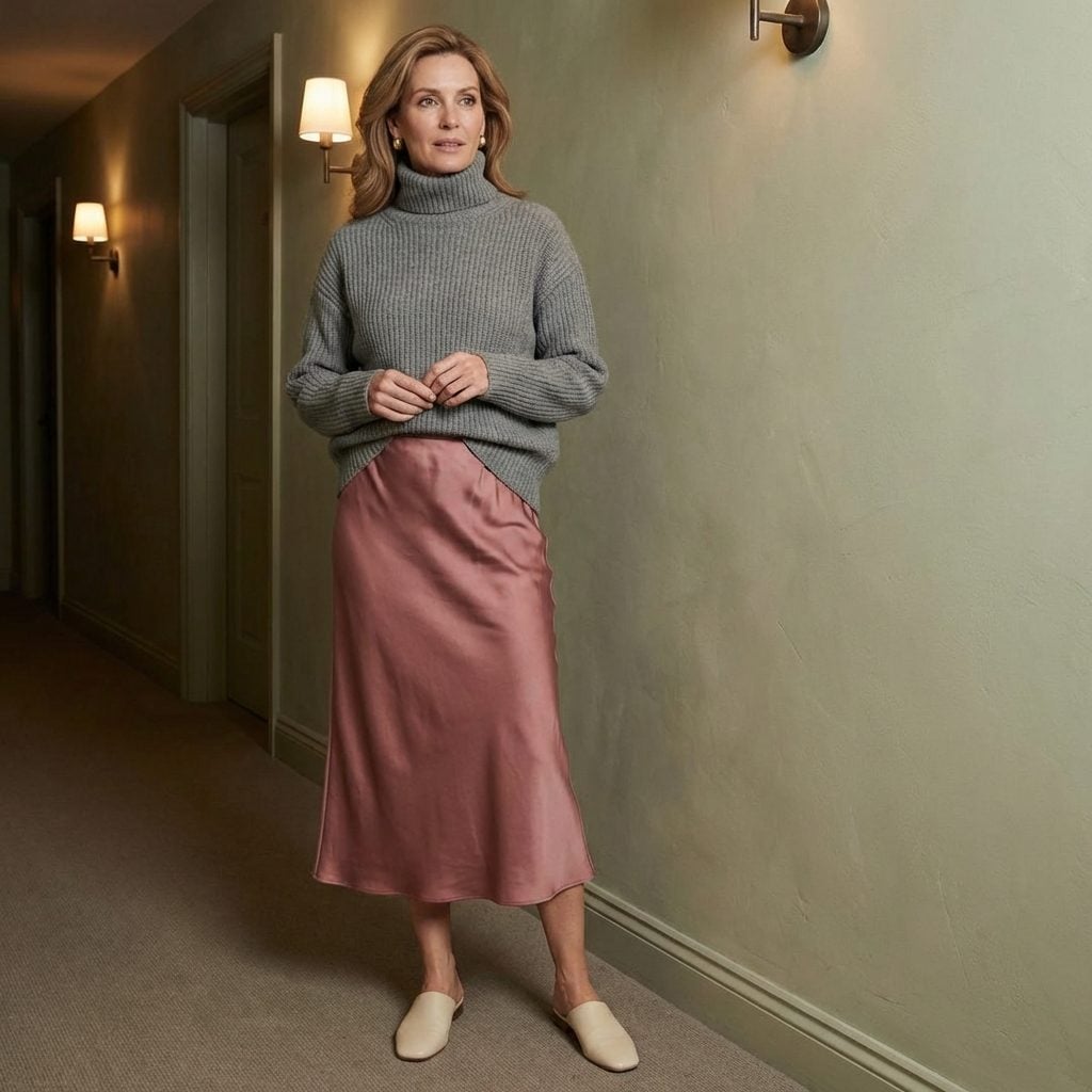 The Silk Midi Skirt With a Tucked-In Knit That Creates a Lumpy, Bulky Waist