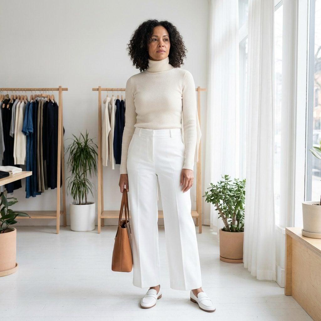 White Trousers with an Off-White Top: The Almost-Match That Distracts Immediately