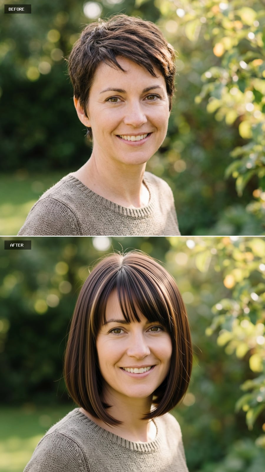 Bob Length, Fringe, and What Dark Brown Highlights Do to Bone Structure at 44