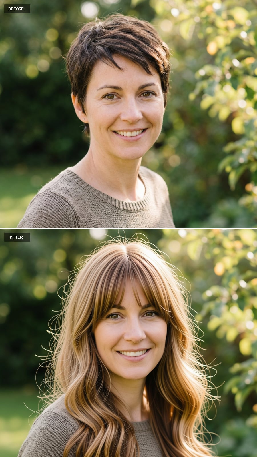 Long Blonde Waves, Curtain Bangs, and What Fringe Does to a Pixie Forehead at 44