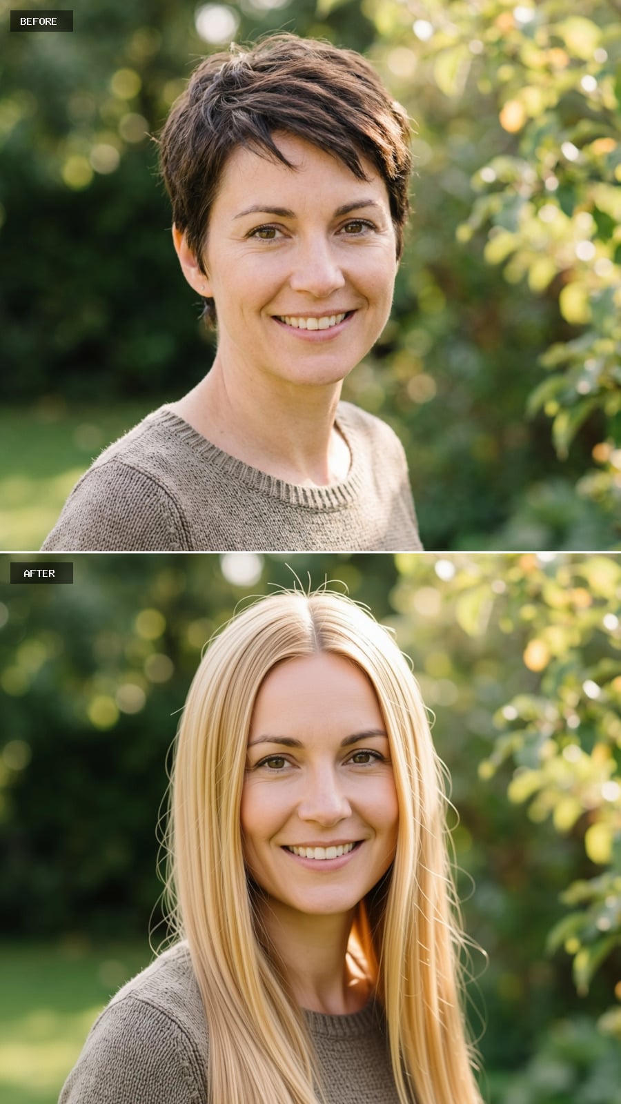 Long Blonde Straight Hair and What Center-Parted Length Does to Pixie Bone Structure