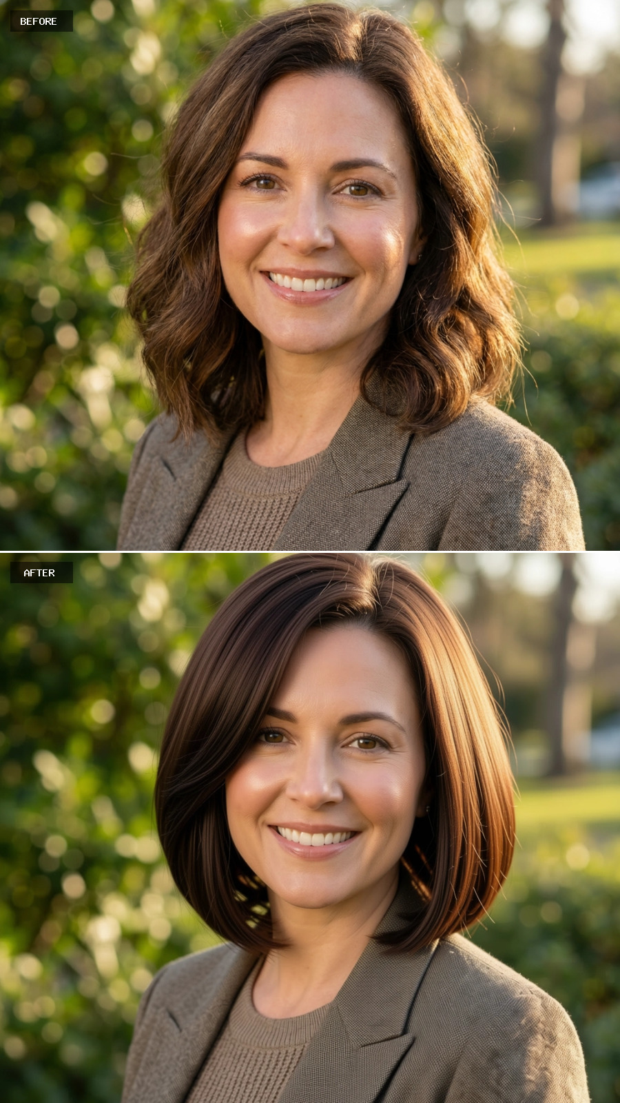Wavy Brown Layers Out, Sleek Bob In — Her Face Shape Finally Gets the Frame It Deserved