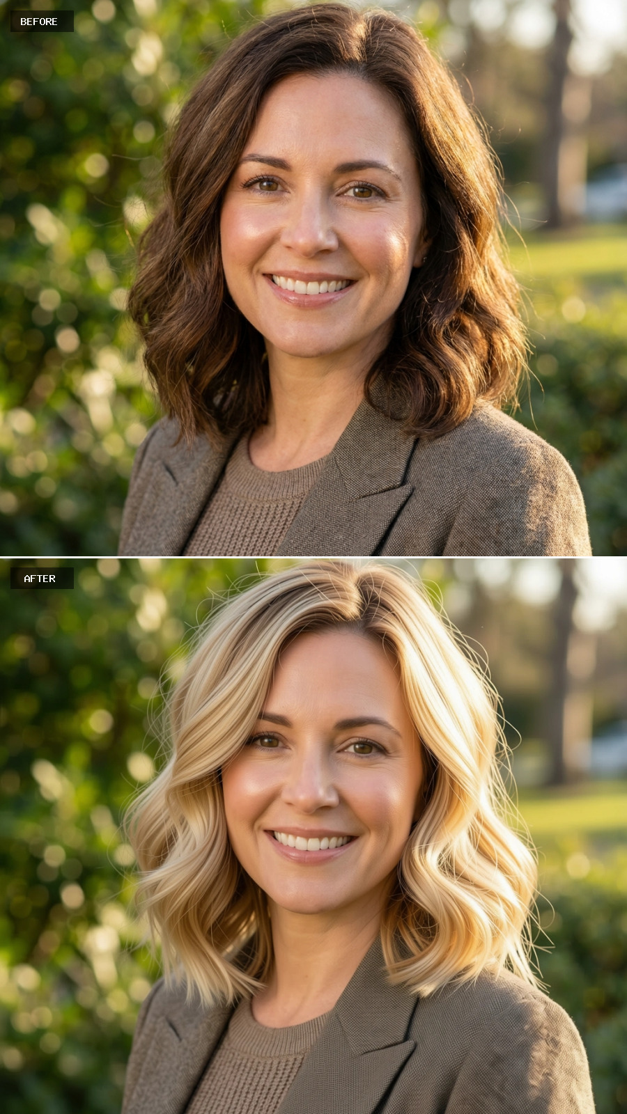 Dark Brown Waves Out, Blonde Dimension In — Her Forties Just Got Louder