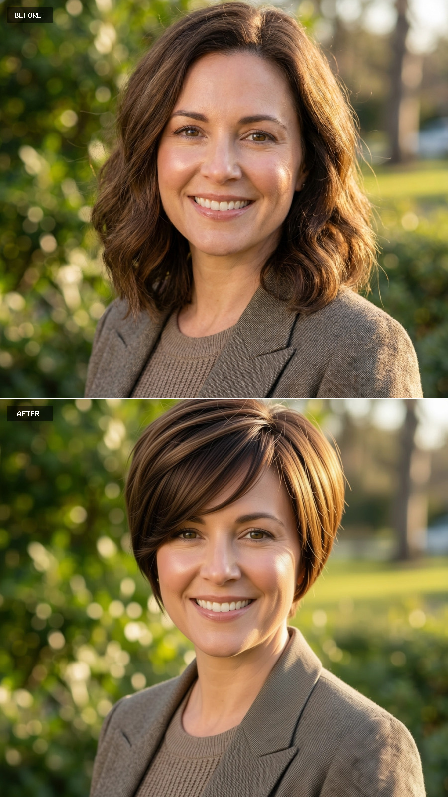 Soft Layers Gone, Short Bob In — Her Color Does the Heavy Lifting Now