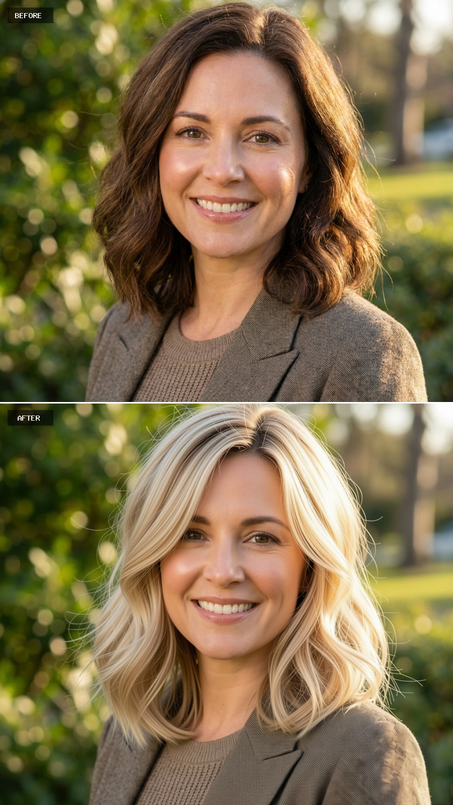 Brunette Waves Out, Blonde Layers In — and Her Blazer Stopped Being the Point