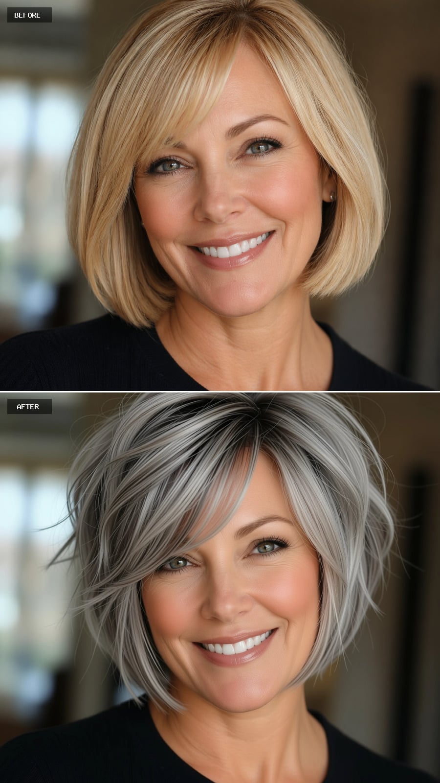 Gray Layers Cut Shorter in Back Change Everything About Face Shape