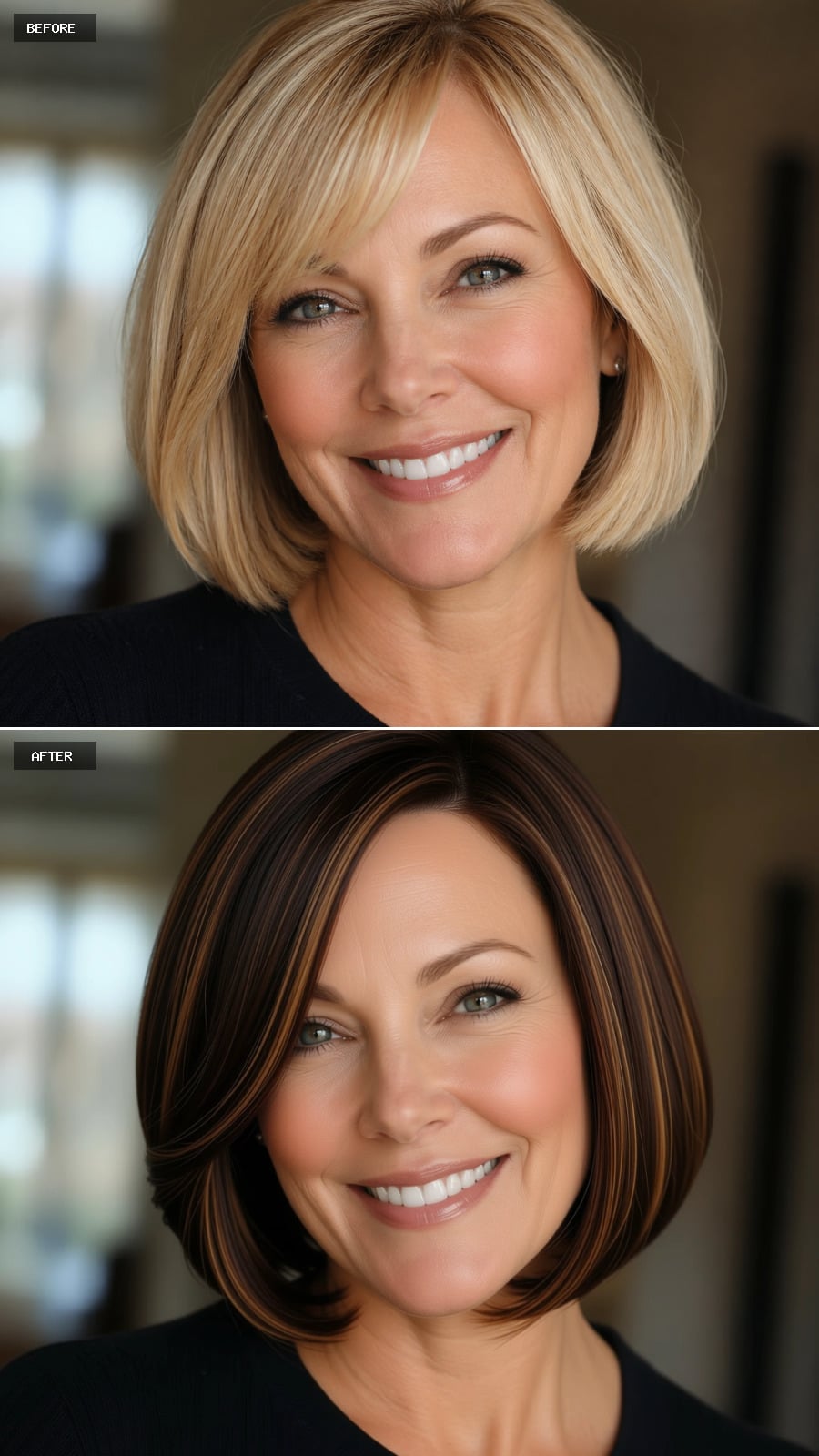 Chocolate Brown Bob With Caramel Highlights Proves Darker Isn't Always Heavier