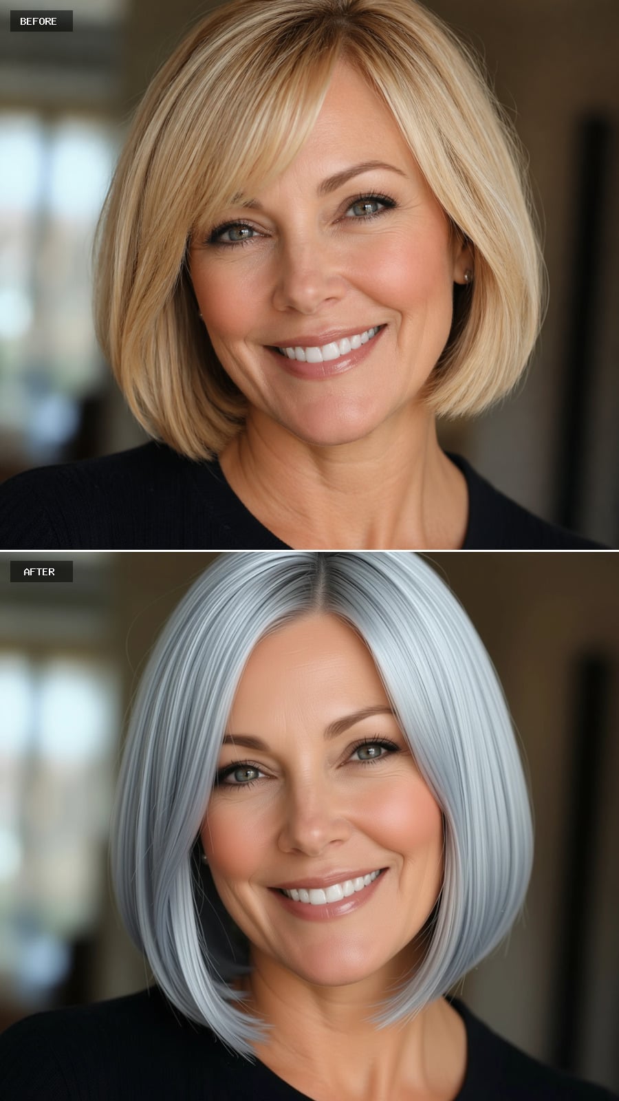 Platinum Gray Bob With Blue Undertones Shifts the Whole Mood of a Face