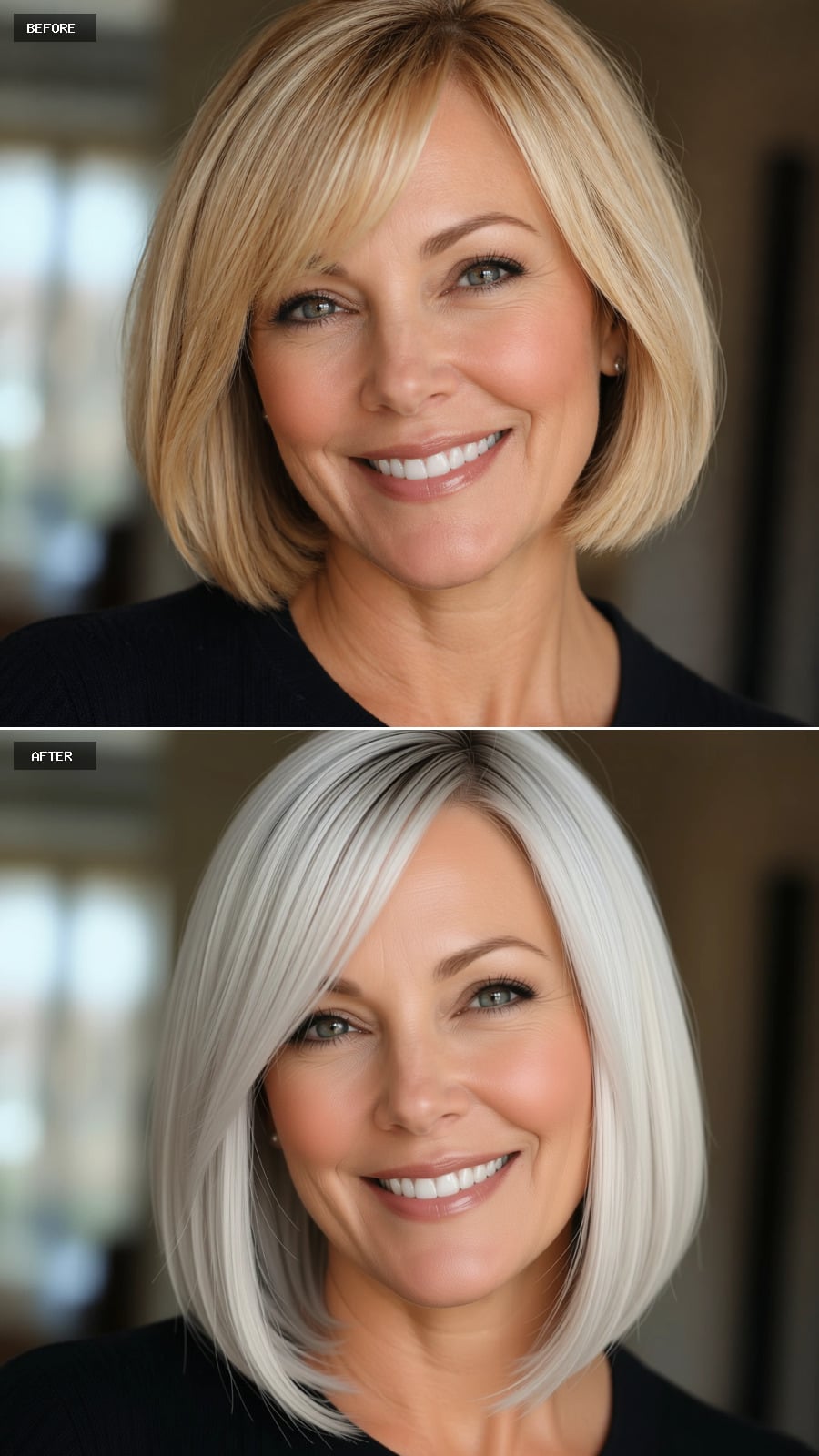 White-Gray Bob With Dark Roots Reframes What Going Natural Actually Looks Like