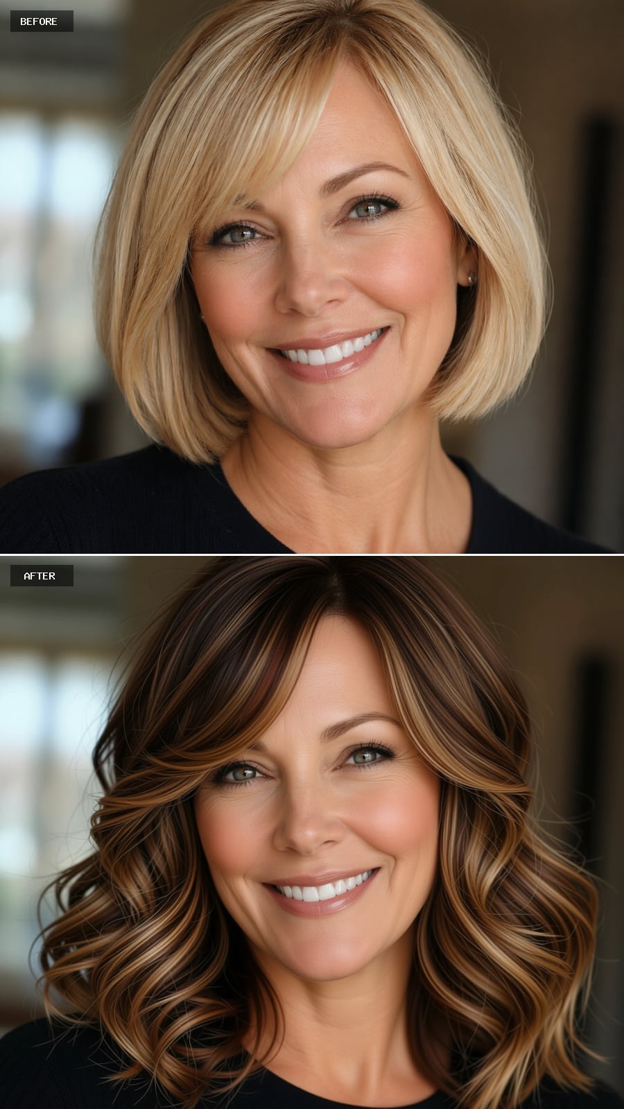 Brunette Waves With Caramel Highlights Shift the Scale of Everything Below the Chin