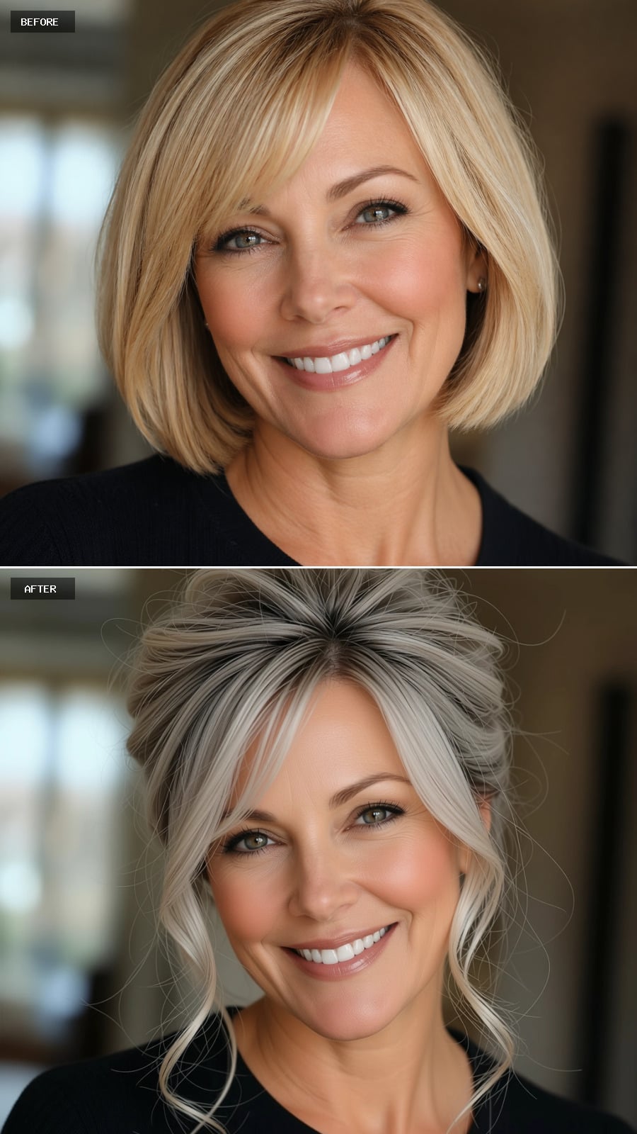 Gray and White Updo With Face-Framing Pieces Does the Work of Five Products