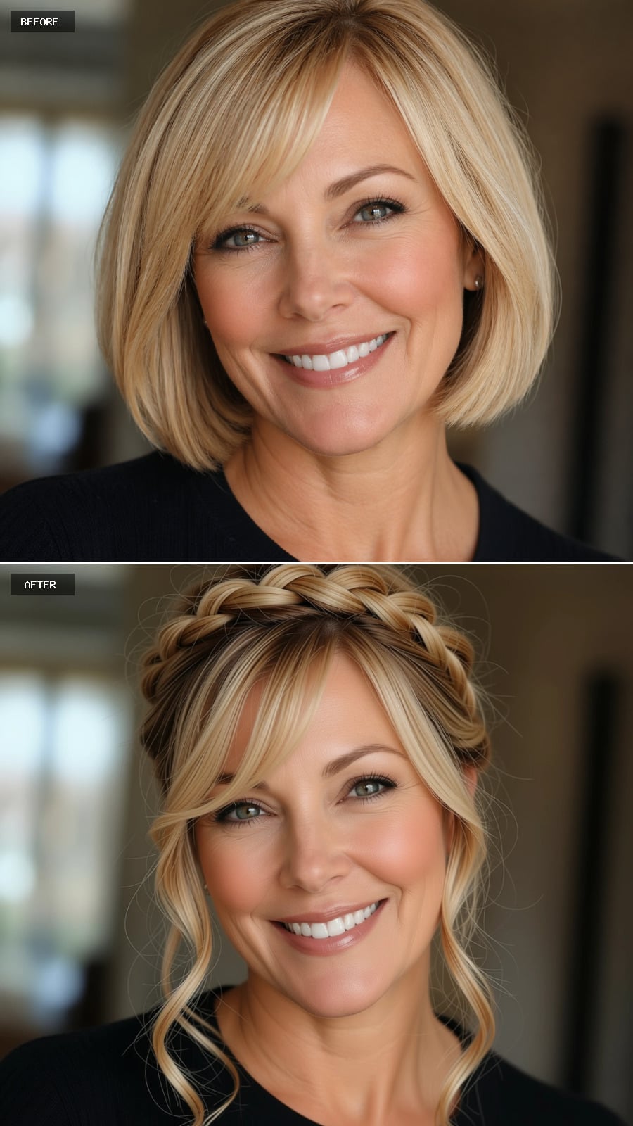 Braided Crown on a Bob-Length Base Pulls Off What Most Updos Require Extra Inches to Attempt