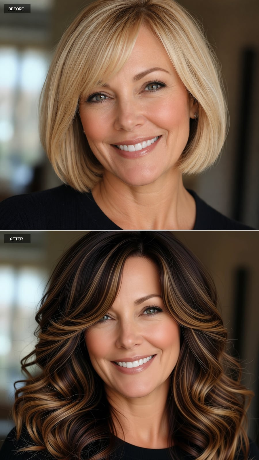 Chocolate Brown Length With Caramel Highlights Does What Forty-Five Minutes in a Bob Chair Cannot