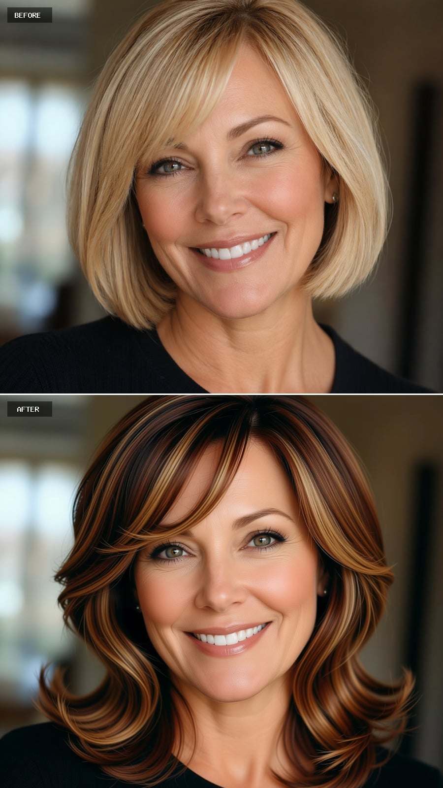 Brunette Length With Caramel Streaks Solves What a Decade of Bob Appointments Could Not