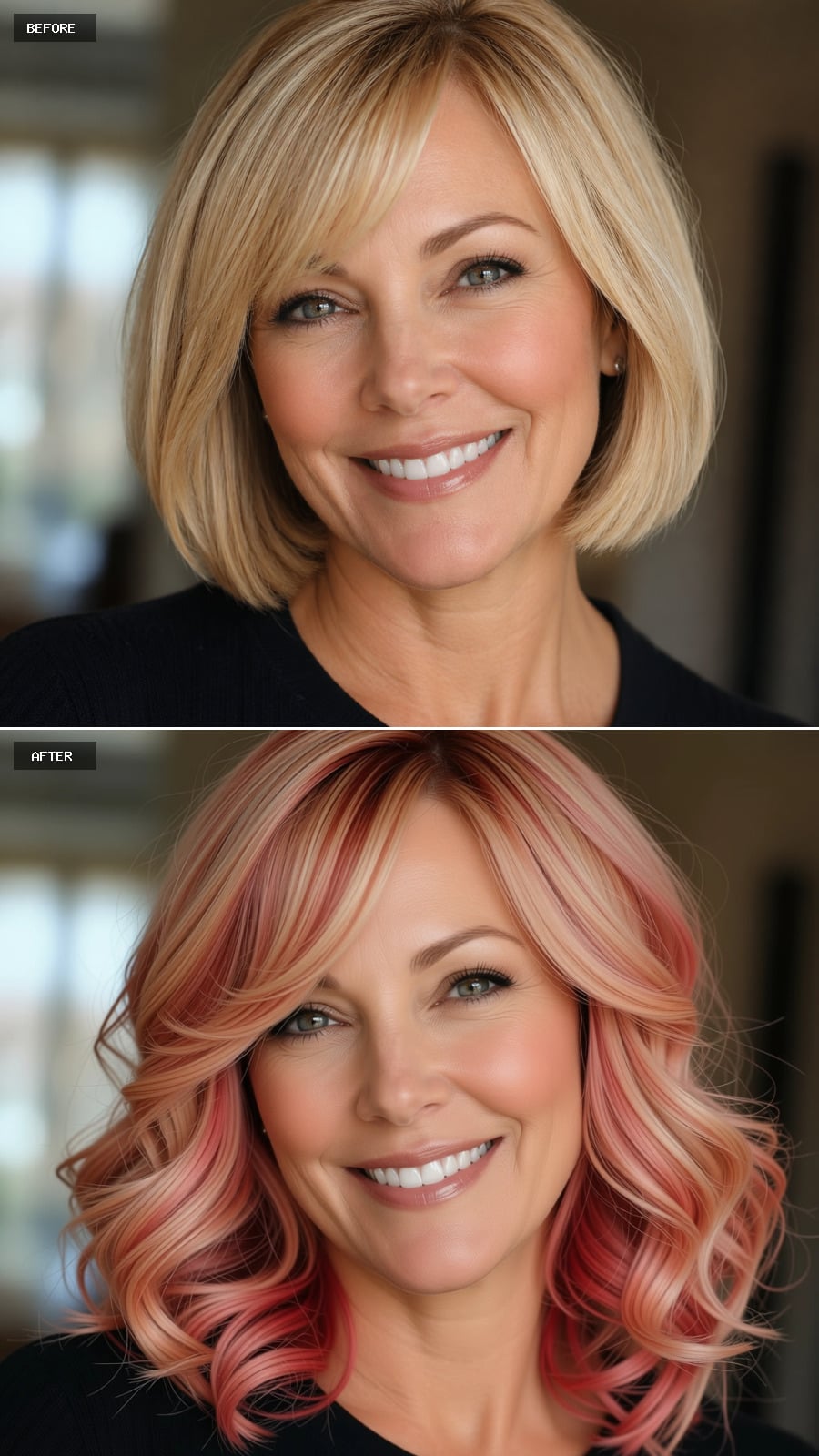 Pink and Blonde Waves Layered Together Settle What a Bob Never Could