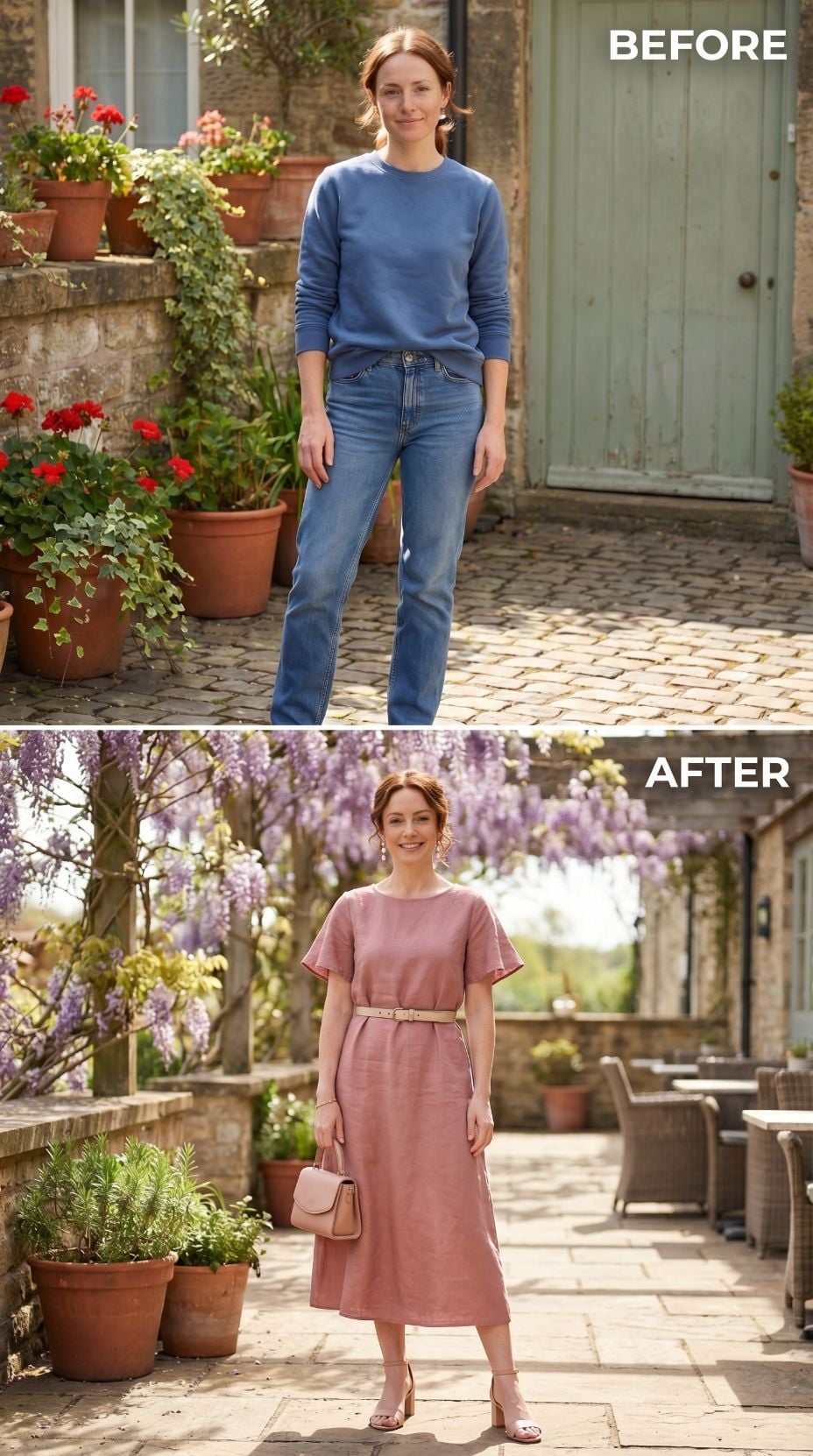 Wisteria in Bloom, and She Wore Pink Linen to Meet It