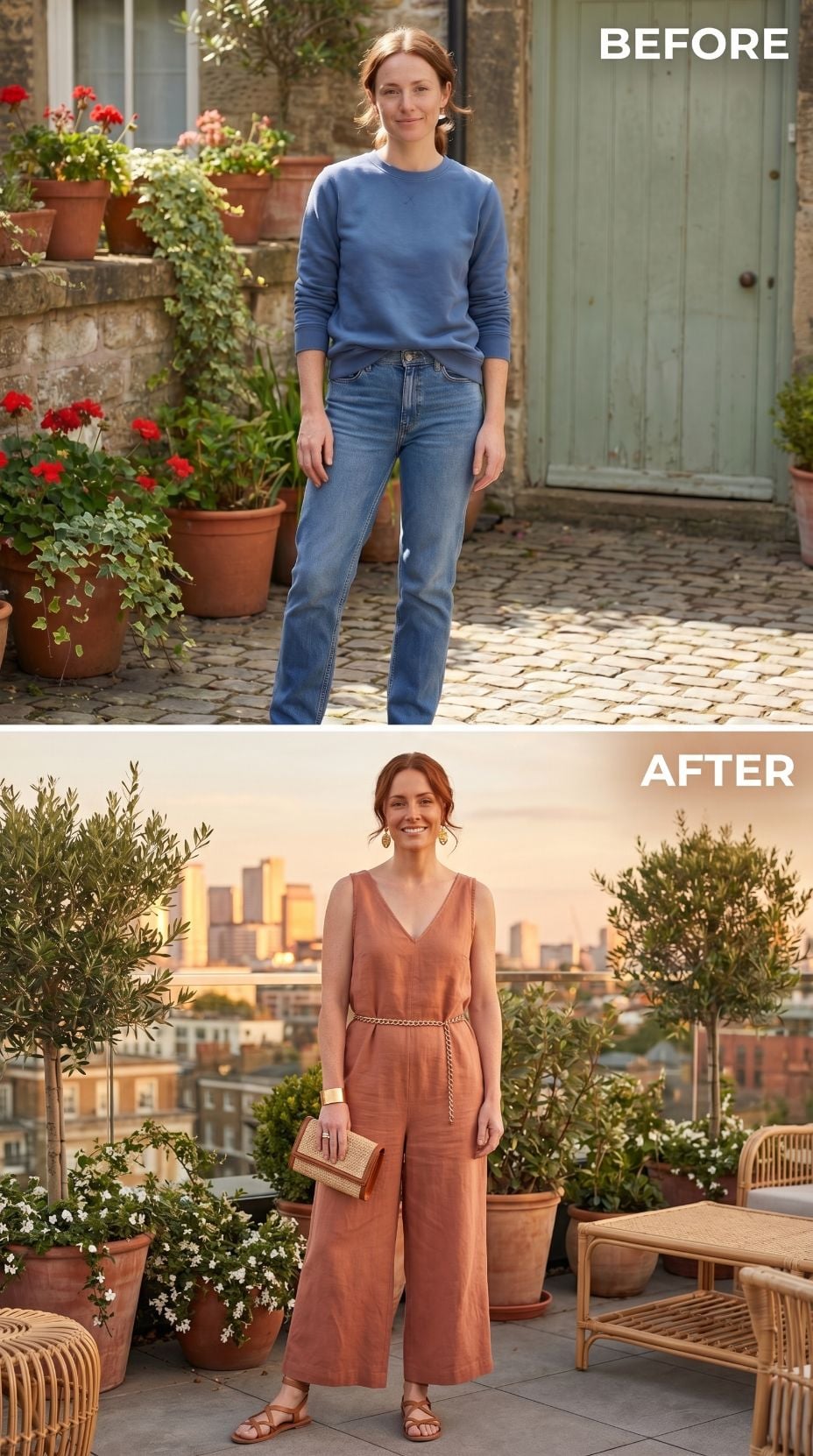 Rooftop at Dusk, Terra-Cotta Linen, and the Moment She Stopped Apologizing for Taking Up Space