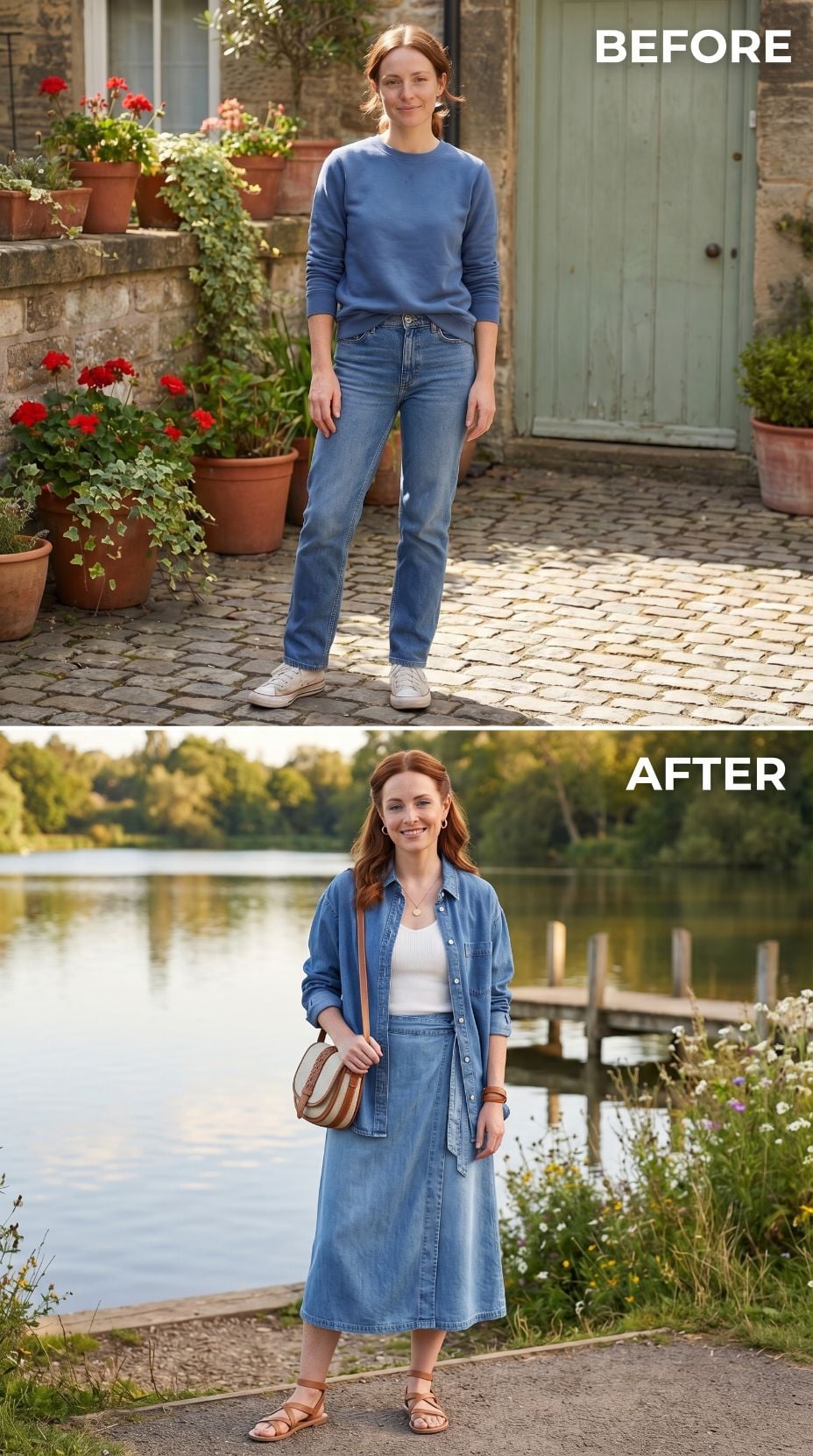 Denim on Denim, Done Right at Last, by a Lake at Golden Hour