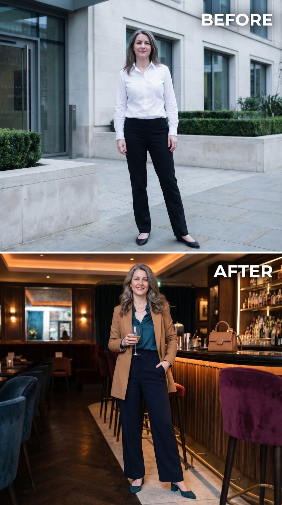 Camel Coat, Teal Silk, and the Bar Setting That Finally Makes Sense