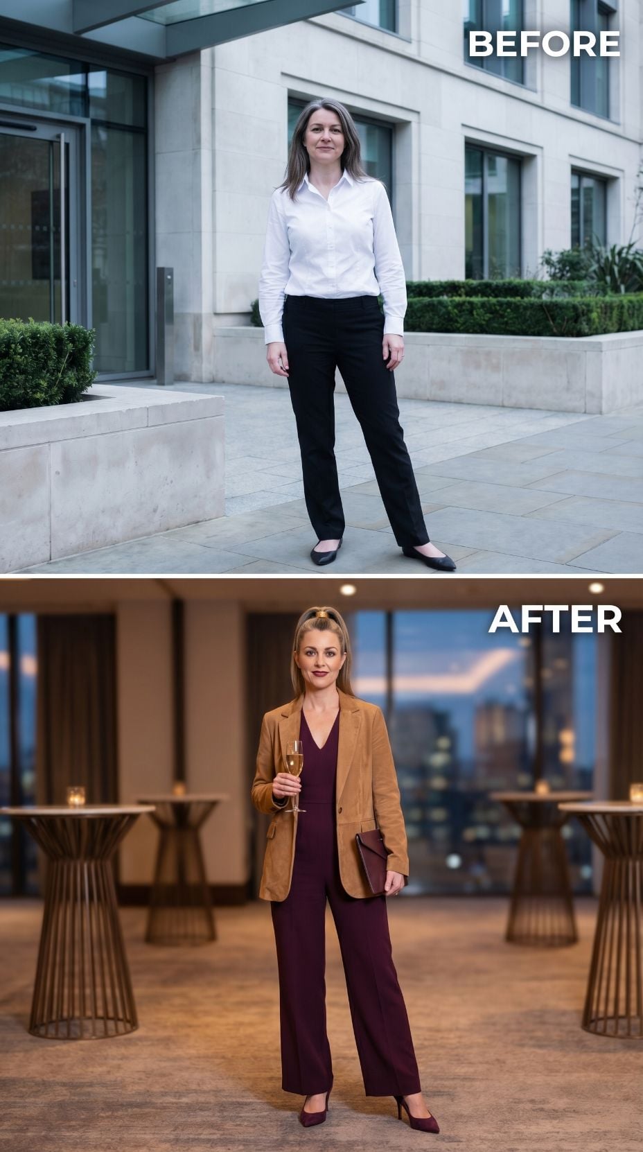 Burgundy Jumpsuit, Camel Blazer, and the Cocktail Hour That Finally Got Her Right
