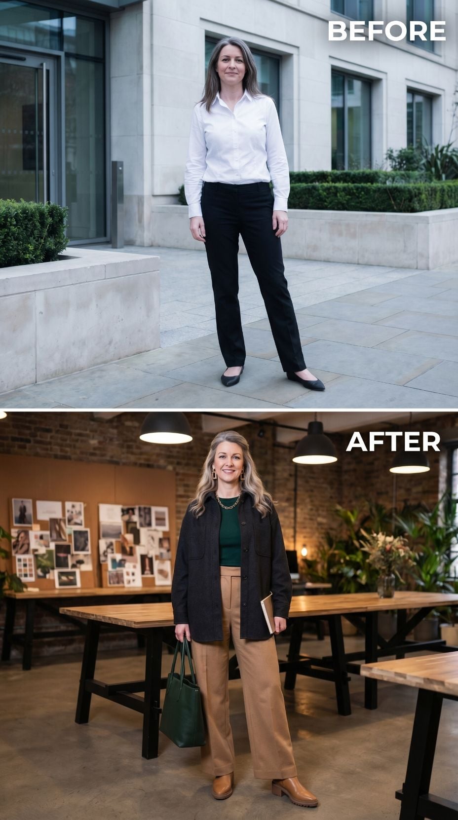 Tan Wide-Legs, Forest Green Knit, and a Coat That Does the Heavy Lifting