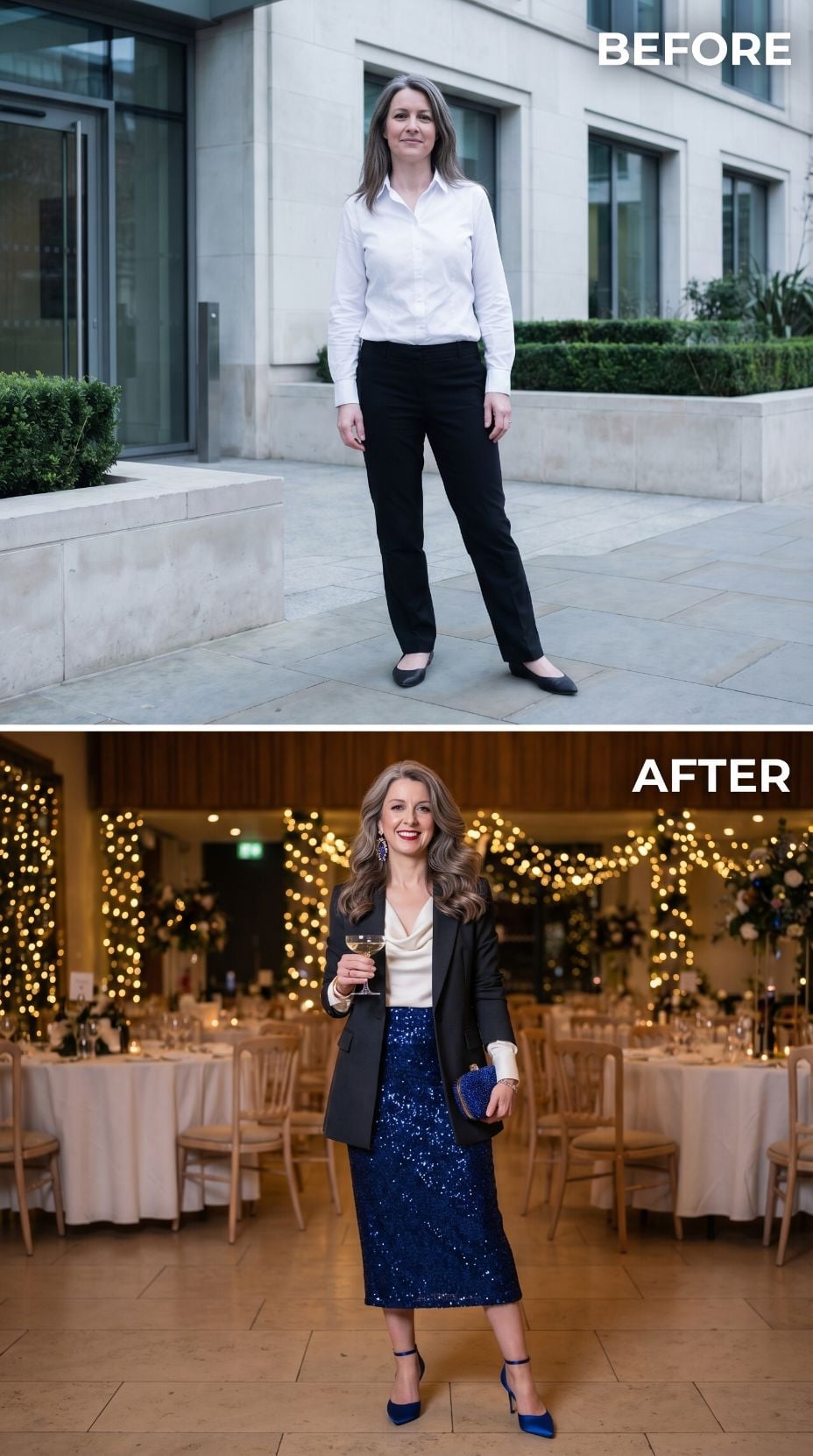 Sequin Midi, Black Blazer, and the Evening Formula That Finally Justifies the Heels