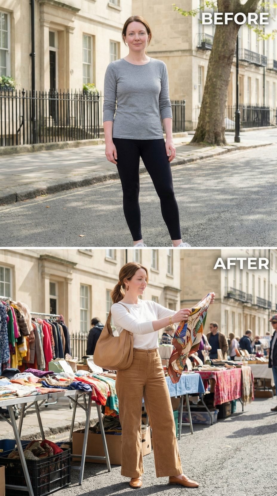 Tan Cord Trousers, a White Scoop Top, and What the Flea Market Finally Saw