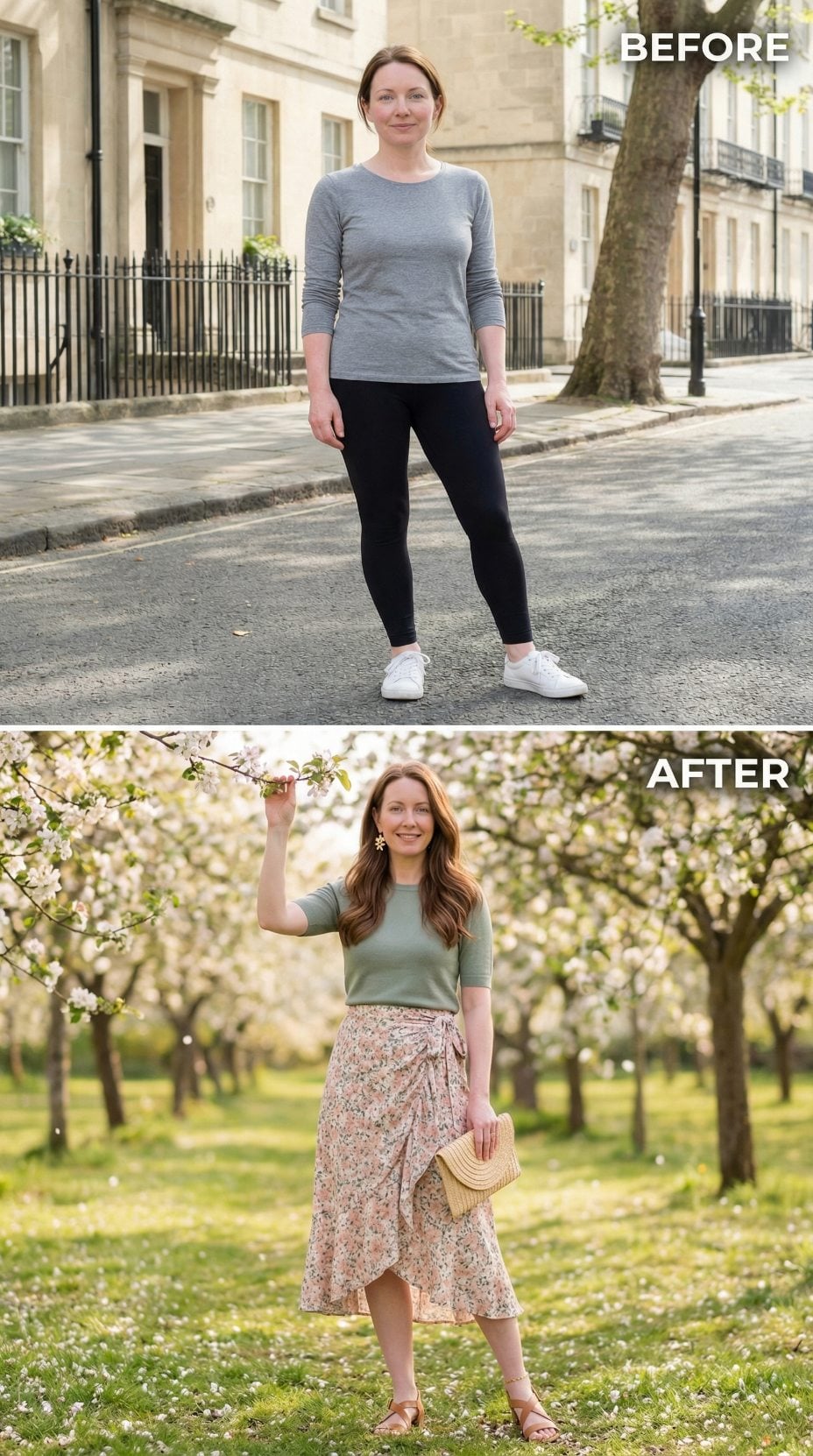 Sage Green, a Floral Wrap Skirt, and the Orchard Setting That Earned Every Detail