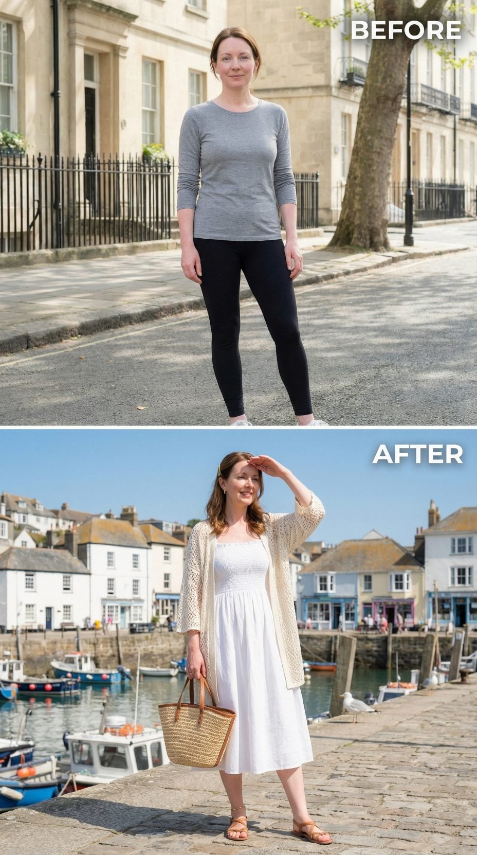 White Midi Dress, Straw Tote, and a Harbour That Demanded Better Shoes