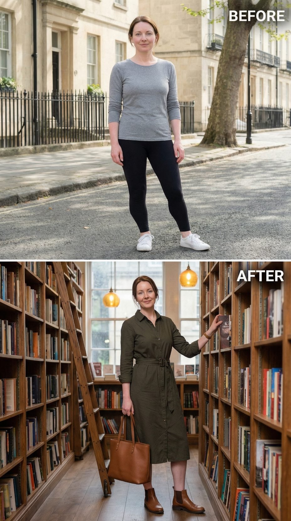Olive Shirt Dress, a Tan Tote, and What the Bookshop Aisle Already Knew