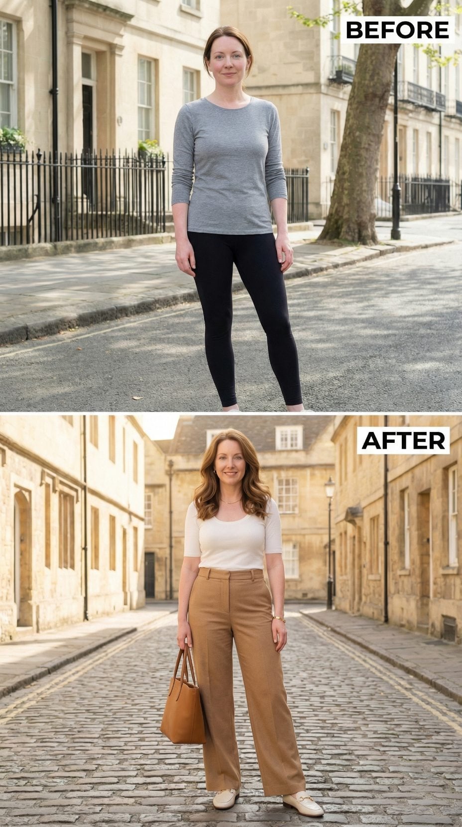 Cobblestones, Camel Trousers, and What Wide-Leg Tailoring Does to a Roofline