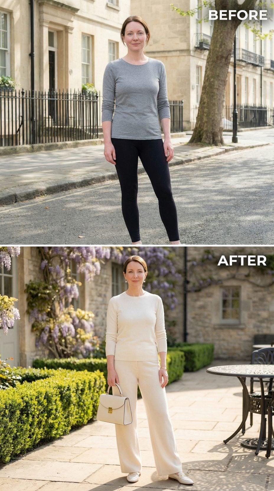Cream Knit, Wide-Leg Trousers, and What a Wisteria Wall Already Confirmed