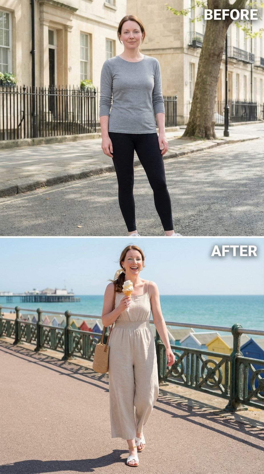 Brighton Promenade, a Beige Jumpsuit, and What Ice Cream Already Understood