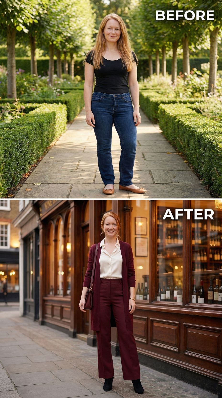 Black Cap-Sleeve and Dark Jeans Find Their Match in Burgundy at the Wine Bar