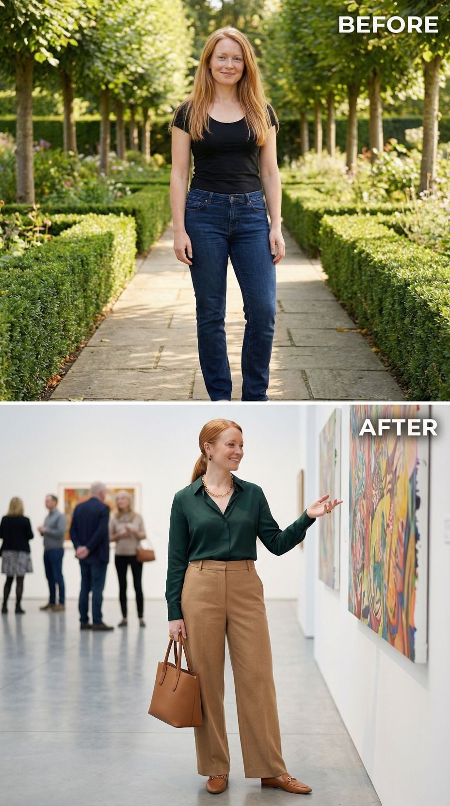 Black Scoop-Neck and Skinny Jeans Walk Into an Art Gallery Differently Dressed