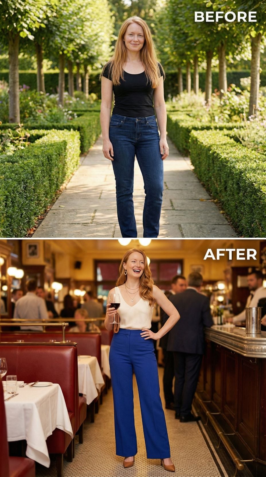 Royal Blue Wide-Leg Trousers in a Brasserie, and Nothing Left to Chance