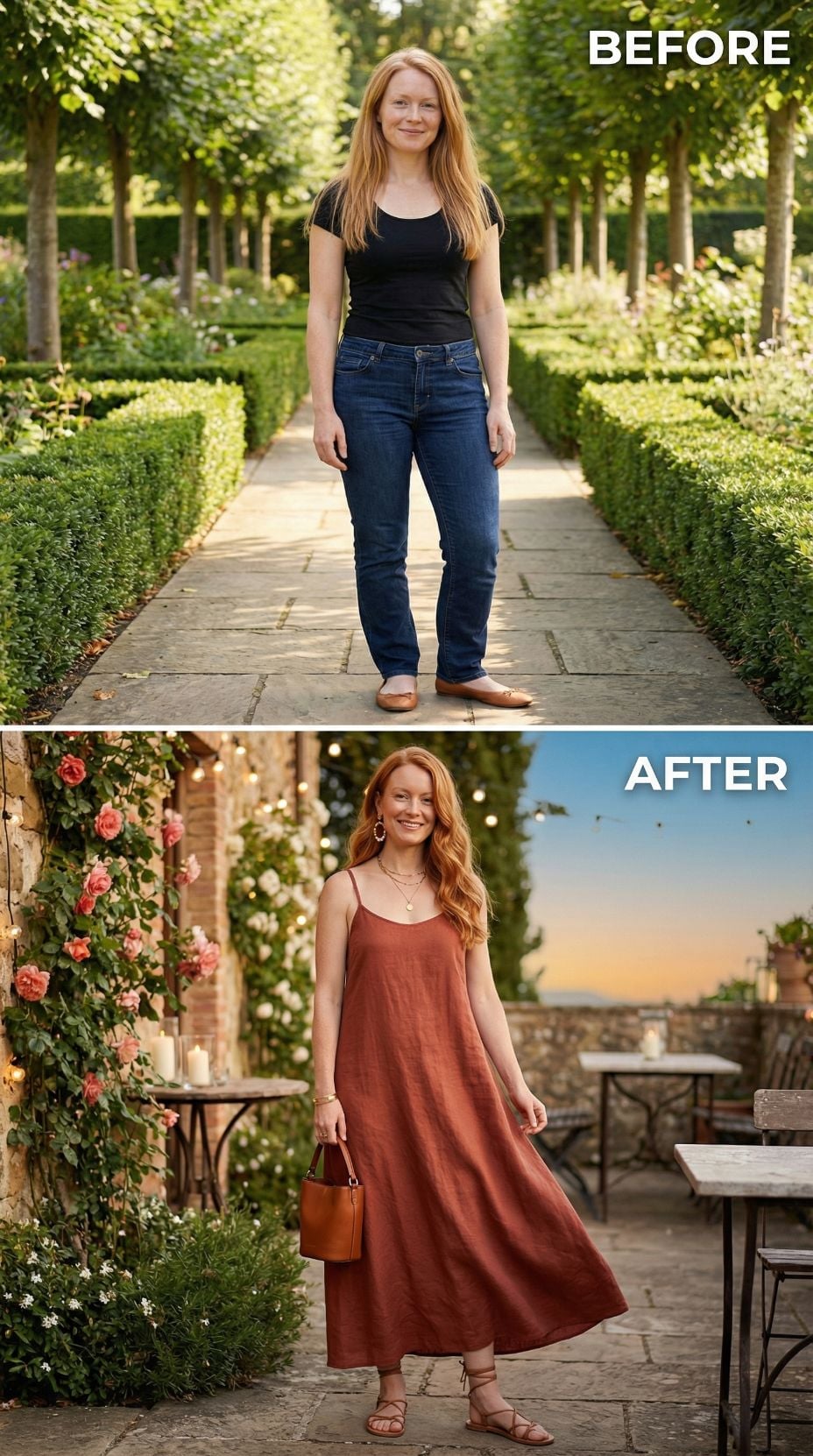Garden Jeans Traded for Terracotta Linen at Dusk, and Every Detail Holds