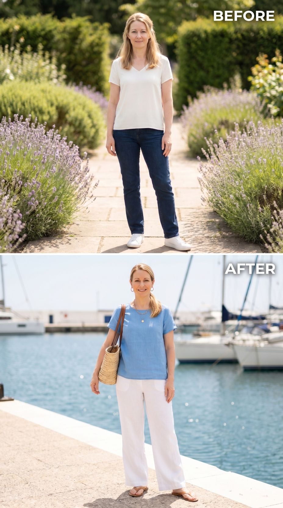 Blue Linen, White Trousers, and a Marina That Made Perfect Sense