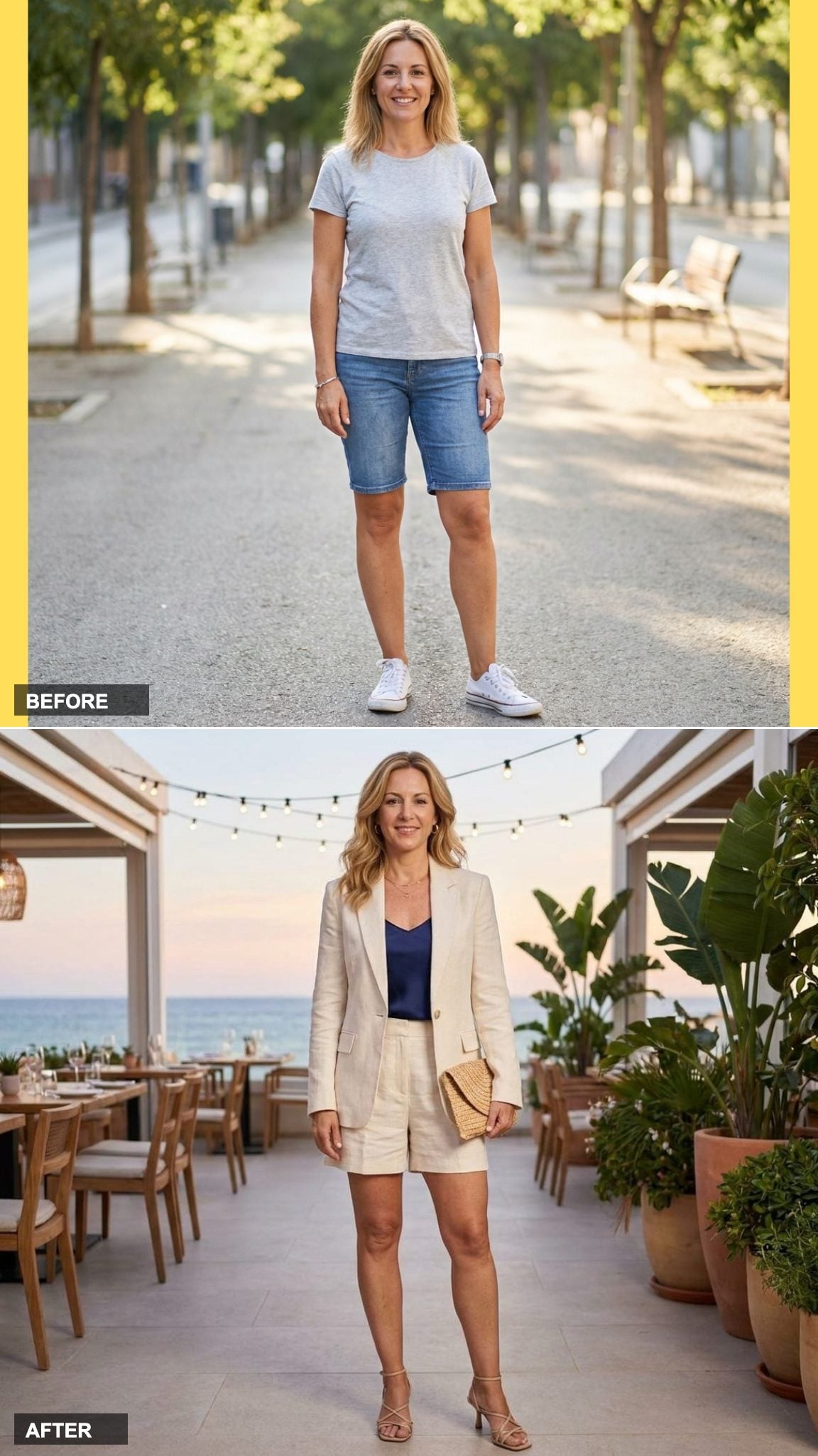 Tailored Linen Blazer with Matching Shorts and a Silk Cami for Coastal Dinner